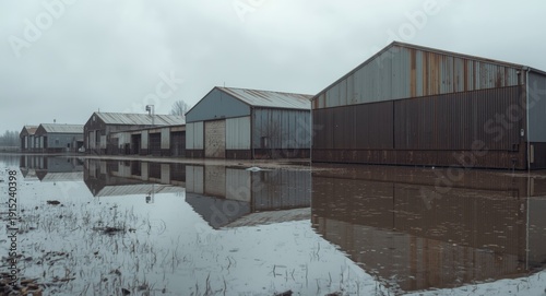 Wallpaper Mural Floodwaters from swollen river impacting several industrial warehouses Torontodigital.ca