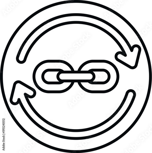 Line icon showing a chain link with arrows circling for backlink and seo concepts