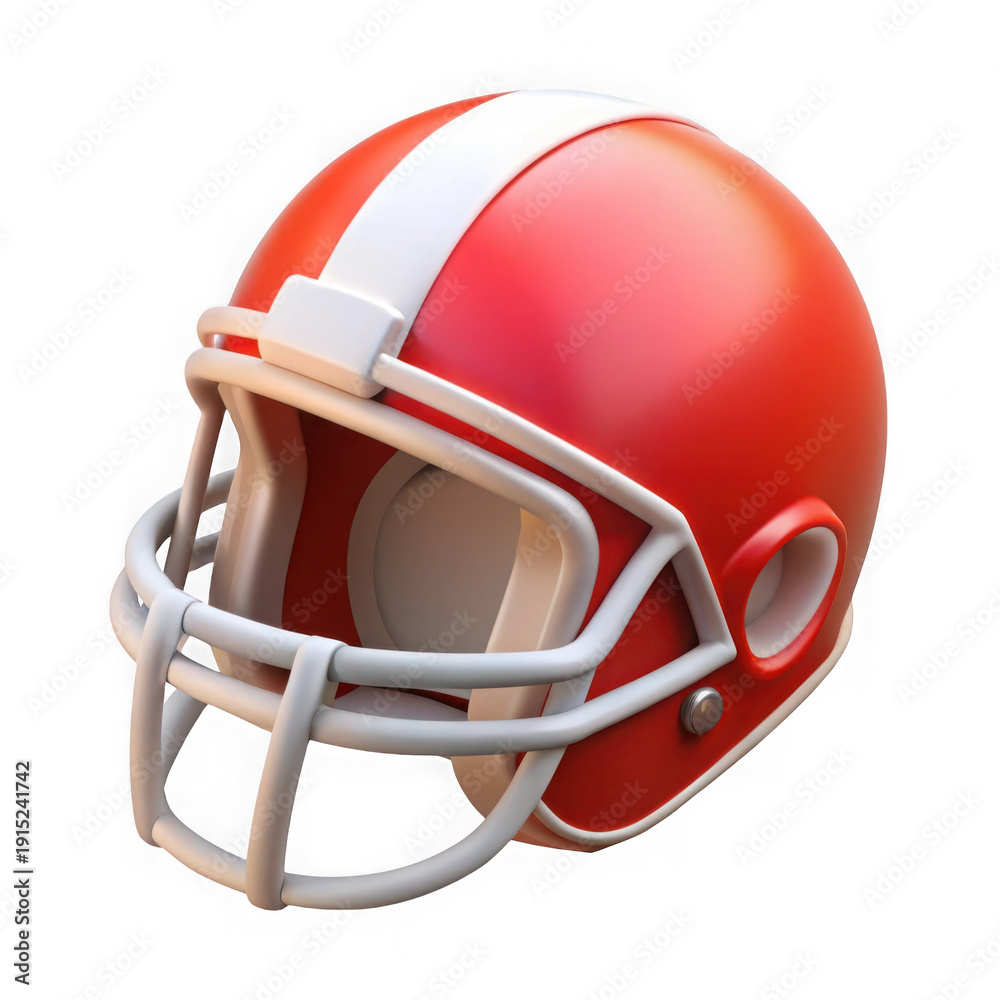 Fototapeta premium Red American football helmet with white stripe isolated on transparent background