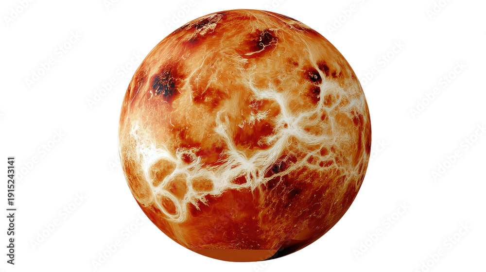 Fototapeta premium Venus Planet in Space: An illustration of the planet Venus, showcases its swirling, fiery atmosphere, with intense heat and clouds.