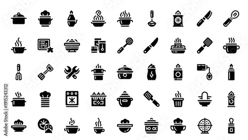 Cooking Icons Set: Kitchenware, Utensils, Tools, and Appliances