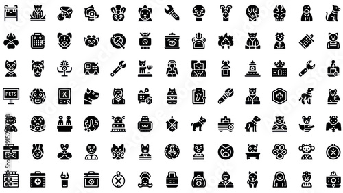 Cute Animal Icons: Dog, Cat, Robot, Medical, Tools, House - Vector Set