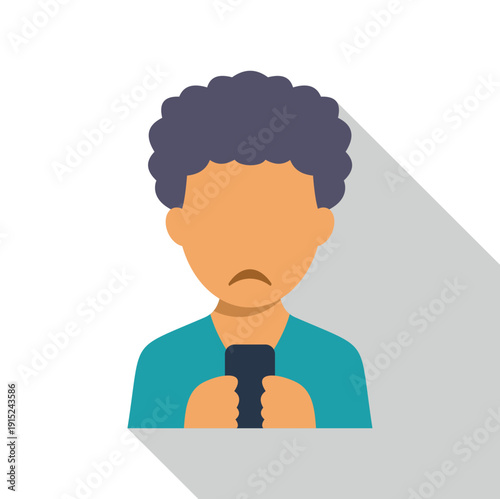 Unhappy youth holding smartphone, experiencing digital addiction and online bullying