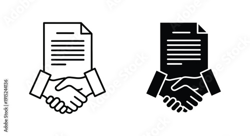 Handshake with contract agreement in minimalist style