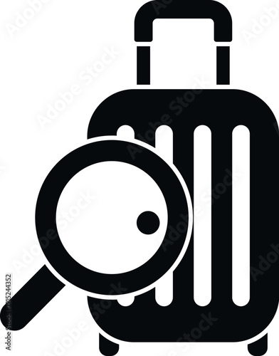 Luggage suitcase receiving a security search and inspection with a magnifying glass