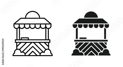 Market stall icons set in modern minimalist style