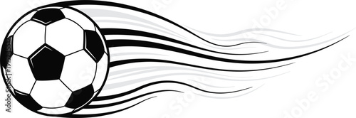 Dynamic soccer ball vector set with motion speed lines and flying football icons for sports competition and tournament branding.