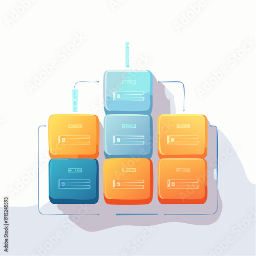 Infographic template with seven colorful square boxes and placeholder text.