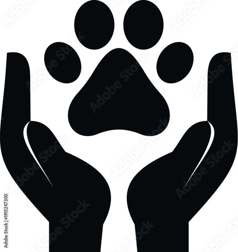Hands cradling a paw print, symbolizing animal care, protection, and welfare concepts