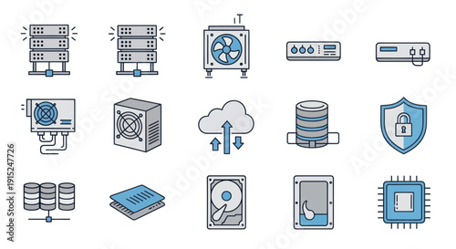 Server Icons: Data Center, Cloud Computing, Network Hardware, Security & Storage