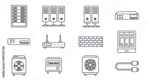 Server Rack, Network Devices, and Computer Hardware Icons