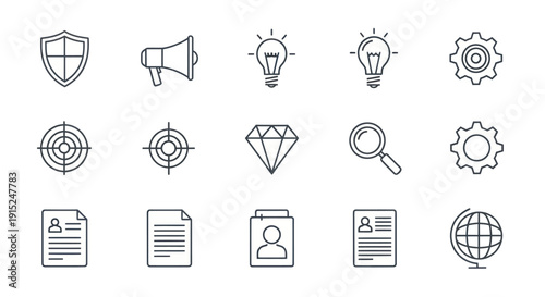 Set of Flat Line Icons for Business, Ideas, Strategy, and Security