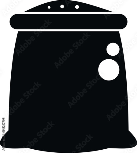 Sack filled with flour, sugar, or grain in a black and white icon