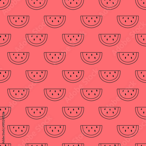 Tropical Watermelon Slice Doodle Simple Pattern. Ideal for fruit lovers, fresh designs, and playful summer illustrations. Perfect for summer-inspired projects, food-related design, etc