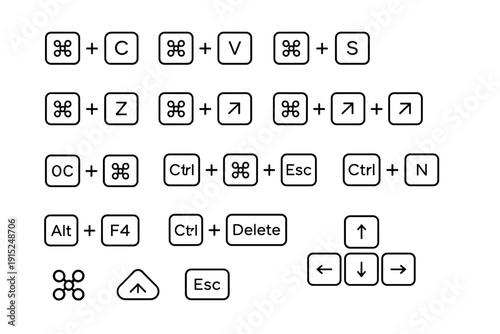 Computer Keyboard Shortcuts Icons With Command Key Symbol And Arrow Keys Isolated On White
