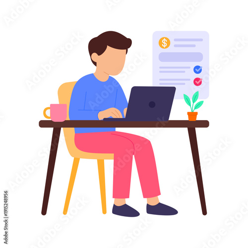 Monthly Payroll, processing employee salaries every month, Flat vector character illustration