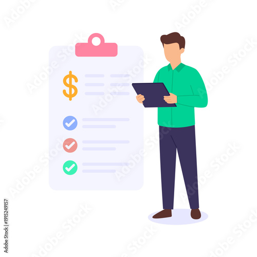 Managing Payroll Compliance, following labor and tax regulations, Flat vector character illustration