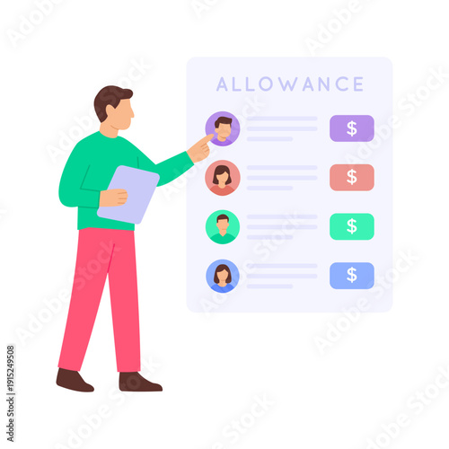 Employee Allowances, additional compensation beyond base salary, Flat vector character illustration