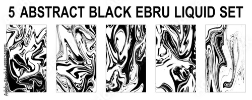 Set of white and black marble texture vector background. Black and white ebru liquid bundle, collection.