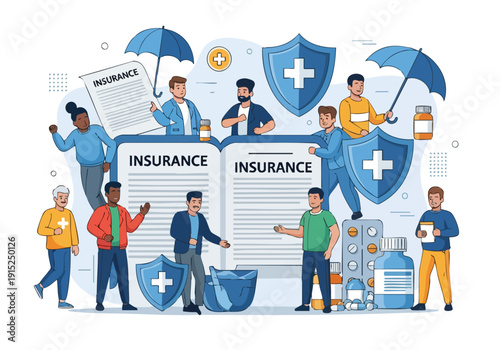 Group of people with insurance documents.