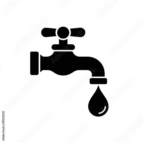 Black silhouette of water faucet with droplet