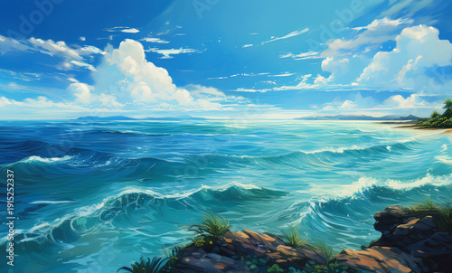 Wallpaper Mural 青い海が見える海岸　晴れた空と夏の雲 Torontodigital.ca