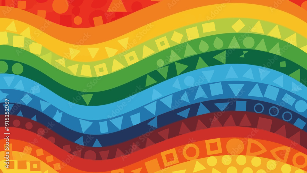 Obraz premium Vibrant Rainbow Colored Wavy Geometric Pattern Background