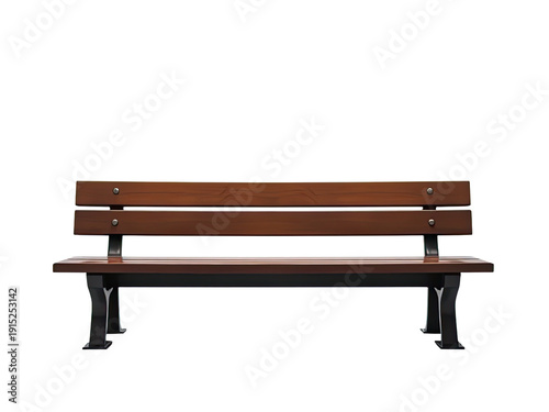 A simple wooden bench placed on a clean white floor