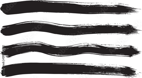 Set of grunge ink brush stroke lines. Vector black dry paint dividers, underlines, and text banners collection.