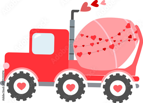 Valentine Construction vehicles, red and pink, love, romantic, cute trucks, puns, sayings