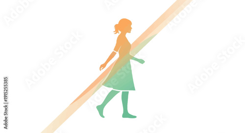 Vector illustration of a happy woman walking with Indian Lunar New Year decorations and flowers, conveying a joyful tradition in a colorful design.
