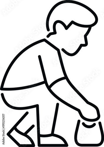 Child picking up litter into a small collection bag