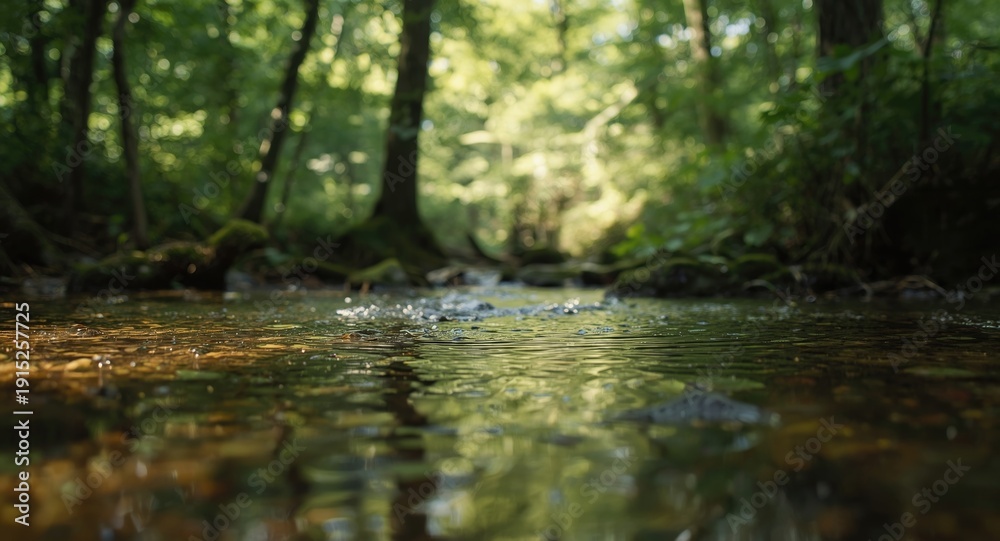 Obraz premium Soft focus forest rivulet creating a lively copy space setting