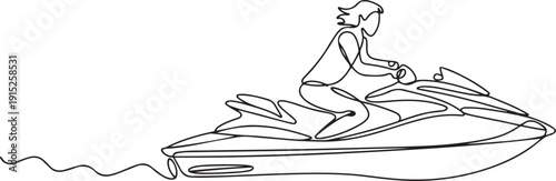 Continuous one line drawing of riding jet ski. One line drawing illustration of jet ski sport. one line Art icon drawing vector