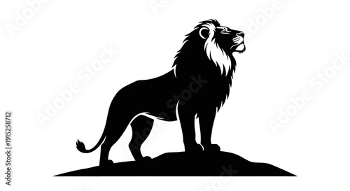 Black silhouette of a lion standing on a hill, symbolizing World Wildlife Day with a strong and iconic design.