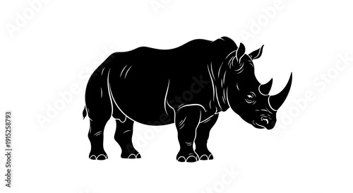 Black silhouette illustration of a rhinoceros on a white background, symbolizing World Wildlife Day with a simple, iconic design.
