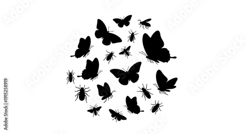 Black silhouette illustration of various wild animals, including butterflies, birds, and insects, forming a circular design on a white background for World Wildlife Day.