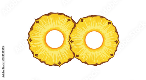 A vibrant illustration of two overlapping pineapple rings, showing the juicy yellow fruit in a realistic, painterly style.