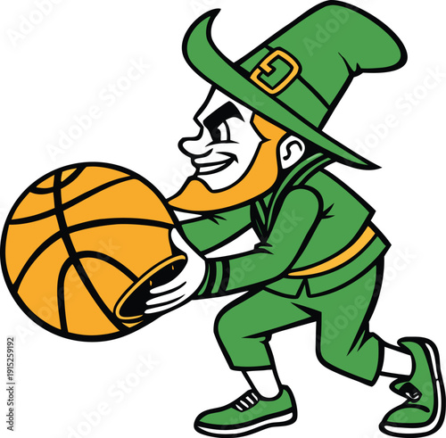 St Patrick's Day Leprechaun Basketball Dunk. collection in trendy retro comic style. Crazy cartoons Abstract vector. transparent background 