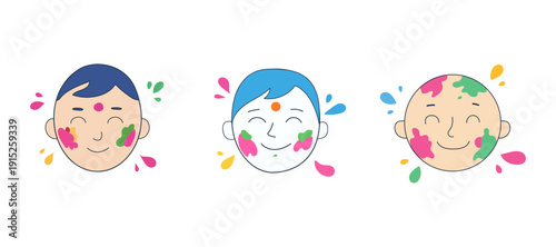 Happy People Celebrating Holi Festival of Colors with Painted Faces and Powder Splashes