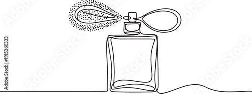 Continuous line drawing of perfume bottle. One line of perfume spray. Fragrance concept continuous line art. one line Art icon drawing vector
