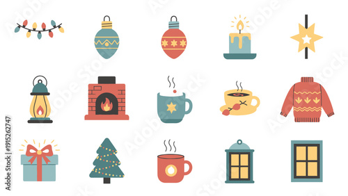 Collection of Christmas and Winter Holiday Icons.