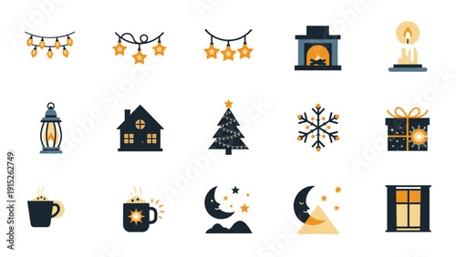 Collection of Christmas and Winter Holiday Icons.