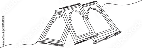 Continuous one line drawing of prayer rugs. Single line drawing illustration of holy islamic prayer rugs. one line Art icon drawing vector