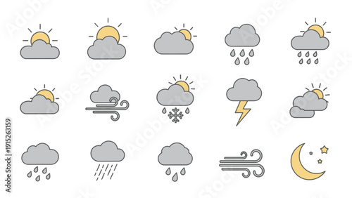 Collection of Weather Icons Representing Different Atmospheric Conditions.