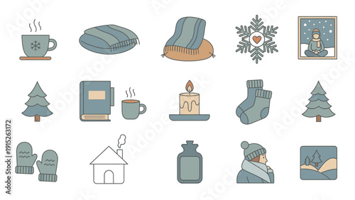 Cozy Winter Elements Collection - Mugs, Blankets, Candles, and More.