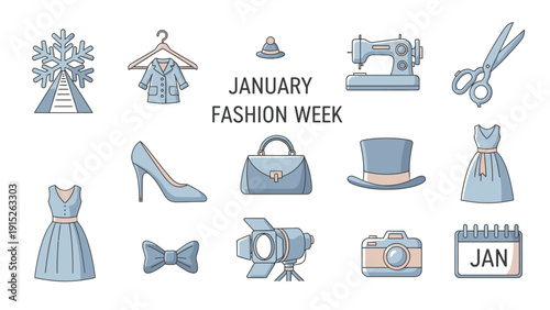 January Fashion Week Collection with Clothing, Accessories, and Design Tools.