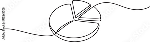 Continuous one line drawing of Pie chart. Single line drawing illustration of Diagram pie chart divided into segments. one line Art icon drawing vector