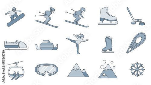 Winter Sports and Activities Icon Set.