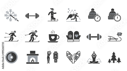 Winter Sports and Activities Icons Set.